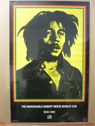 Vintage 1990 Bob Marley Memorial Poster 1945 - 1981 7972