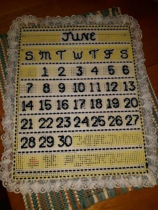Vintage Handmade Needlepoint On A Plastic Canvas Perpetual Calendar 13x10 In