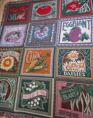 Vintage L.  L.  Bean Goodwin Weavers Garden Throw Blanket Afghan Vegetables Flowers