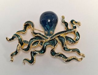 Vintage Mfa Museum Of Fine Arts Enamel Octopus Gold Tone Brooch Pin Jewelry