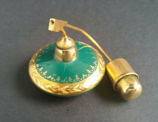 Vintage V B Limoges France Green And Gold Perfume Bottle W/ Atomizer Pump