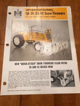 Vintage International Cub Cadet Garden Tractor Brochure Qa - 36 Qa - 42 Snow Thrower