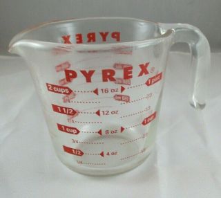 Vintage 2 Cup Measuring Pyrex 16oz Liquid Clear Glass Red Lettering
