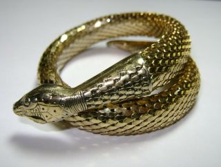 Vintage Whiting & Davis Gold Tone Mesh 2 Coil Snake Wrap Around Ladies Bracelet