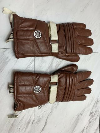 Vintage Yamaha Auto Motorcycle Racing Driving Leather Gloves Mens Brown