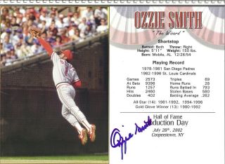 Ozzie Smith St Louis Cardinals 8 " X 10 " Autographed Color Hall Of Fame Plaque