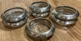 7 Vintage Collectible Frank M Whiting Sterling Silver Rimmed Glass Coasters Euc