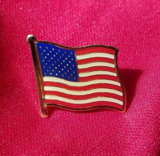 Vintage American Flag Lapel Pin Usa Patriotic 3/4 " Wide And 1 " Dia Red White Blu