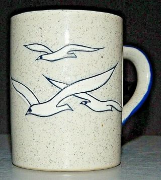 Vintage Otagiri? Ceramic Embossed Stoneware Mug Cup Seagull Beach Ocean Japan