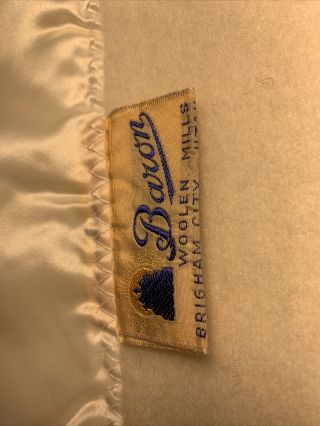 Vintage Baron Woolen Mills Satin Trim 100 Wool Blanket Cream 58”x45” 3