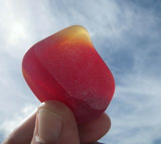 Sea Glass,  Unique Thick Vintage Red With A Yellow Tip