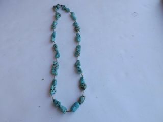 Vintage Turquoise Nugget Necklace With Silver Beads 24