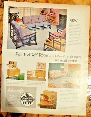 Ashcraft Heywood Wakefield Furniture Ad 1955 Vintage Retro Decor 1950s