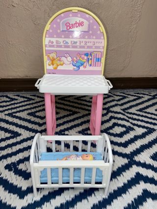Vintage Barbie 1990s Baby Nursery Changing Table Cradle Love N Care (with Baby)