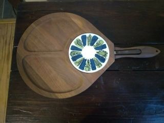 Vtg Retro Jaxton Wood Cheese/veg/ Cutting Board W Knife Mid - Century Modern Large