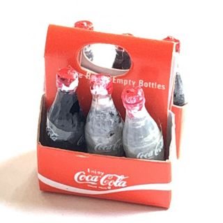 6 Vintage Miniature Coca - Cola Glass Coke Bottles Metal Cap W/ Cardboard Carrier
