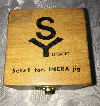 Vintage Sy Brand Set 1 For Incra Jig Beveled Wooden Box Five Bits