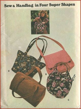 1970s Vintage Mod 4 Shapes Handbag Purse Bag Sewing Pattern Butterick 4520 Uncut