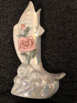 Vintage Ceramic Standing Cod Fish & Rose Bud Vase 7.  5 " Unique Unusual