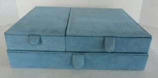 Reed & Barton Blue Suede Stacking Jewelry Boxes Set Of 3 Vintage 1