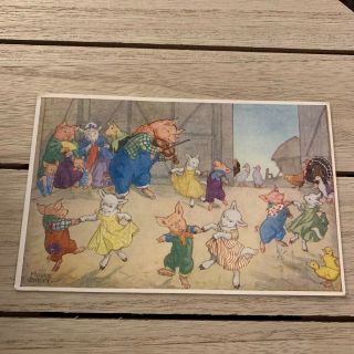 Vintage Post Card Take Your Partners Molly Brett Pigs Dancing