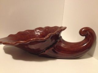 Vintage Hand Crafted Signed Pottery Thanksgiving Cornucopia Horn Of Plenty
