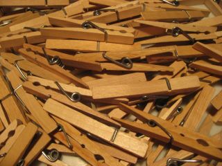 Vtg Wood Clothespins/spring Clips Are Top Of The Line Set Of 76