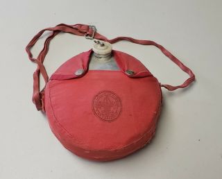 Vintage Boy Scout Aluminum Water Canteen With Red Cover -