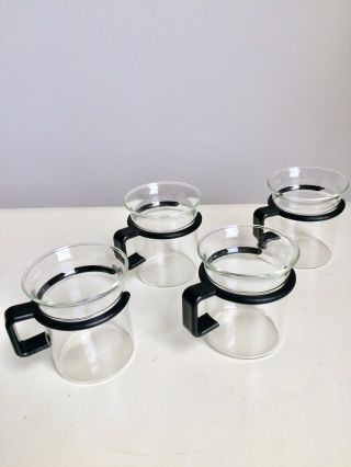 Set 4 Vintage Bodum 8oz Black Handle Bistro Glass Coffee Mugs Tea Cups Espresso