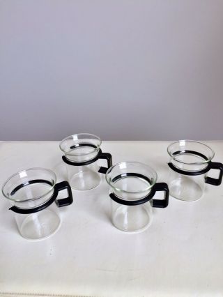 Set 4 Vintage Bodum 8oz Black Handle Bistro Glass Coffee Mugs Tea Cups Espresso 3