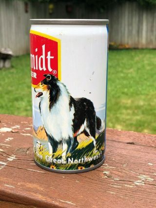 Vintage 1970 ' s Schmidt Beer Can Collie Dog Sheep Ranch Land Scene Pull Tab Steel 3