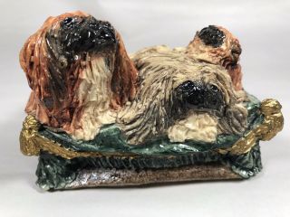 Vintage Hand Made Clay Pekingese Dogs Figurine Statue 4 X 2.  5 Inches England