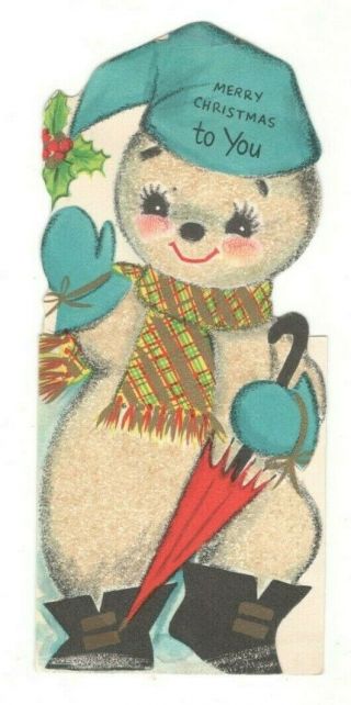 Vintage Hallmark Christmas Greeting Card Sweet Face Snowman 1950 