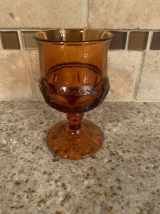 Vintage Indiana Amber Glass Kings Crown Thumbprint Wine 4 1/2 Inches 0106