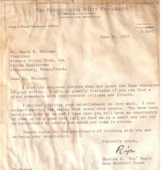 Charles " Rip " Engle,  Football Coach Signed Penn State 6 1/4 X 6 1/2 Typed Letter