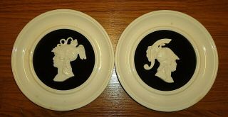 Vintage Pair Porcelain Classical Greek Roman Warrior Gladiator Cameo Wall Plaque