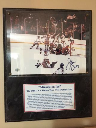 1980 Us Hockey " Miracle On Ice " Team Celebration Jim Craig Autographed Plaque