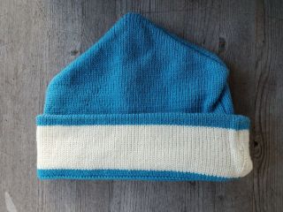 Vintage Vermont Originals 100 Wool Ski Hat Turquoise And White