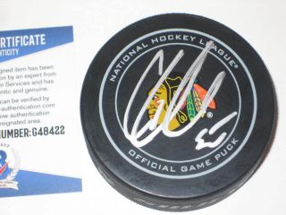 Corey Crawford Signed Chicago Blackhawks Official Game Puck W/ Beckett