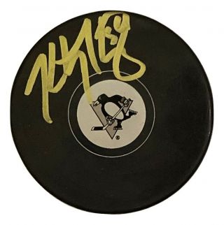 Kris Letang Autographed Hand Signed Pittsburgh Penguins Hockey Puck W/coa & Cube