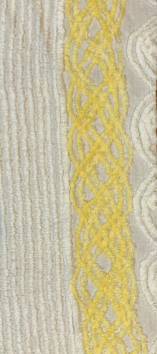 Vintage White / Yellow Cotton Chenille Bedspread Fabric Piece 12 1/2 " X 26 "