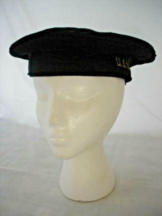 Vtg Ww2 Era Us Navy Wool Flat Top Hat Beret Pancake Wwii Cap 1940 