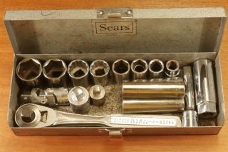 Vintage " Craftsman " 17 Piece Sae 3/8 " Drive Socket Set In Case