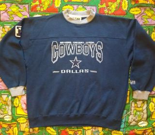 Vintage Nfl Dallas Cowboys Lee Sport Large Gray Blue Embroidered Sweatshirt