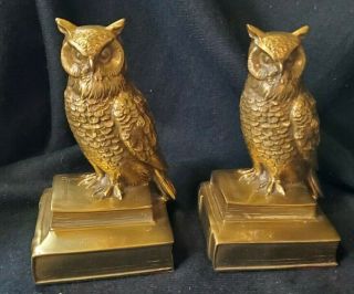 Vintage Brass Wise Owl Bookends Philadelphia Manufacturing Co.  With Label -