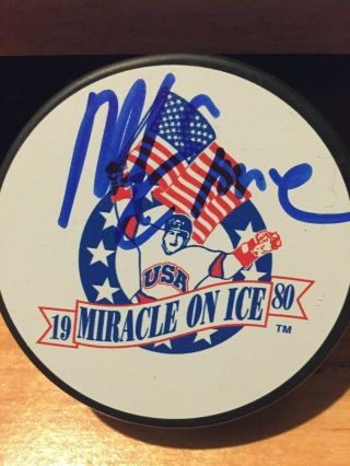 Mike Eruzione 1980 Usa Olympic Hockey Miracle On Ice Autographed Puck 3
