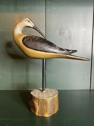 Vintage Folk Art Carved Wood Sandpiper Shore Bird Decoy Sculpture
