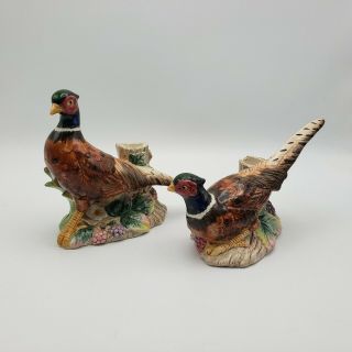 Vintage Set Of 2 Fitz And Floyd Pheasant Candle Holders Dated 1990,