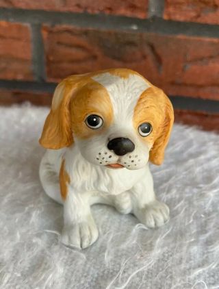 Vintage Porcelain Puppy Dog Figurine Cocker Spaniel 1407 Glass Decor Homco Vtg