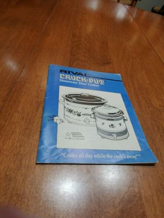 Vintage Rival Crock Pot Stoneware Slow Cooker Recipe & Instruction Booklet
